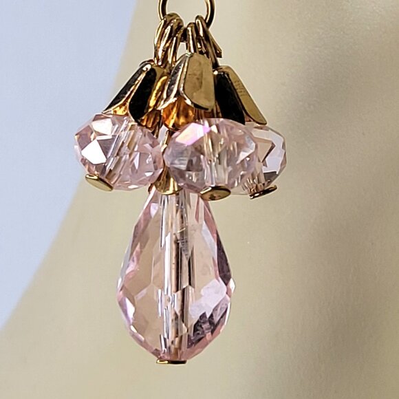 Pink Crystal Tiered Chandelier Earrings - Picture 7 of 9